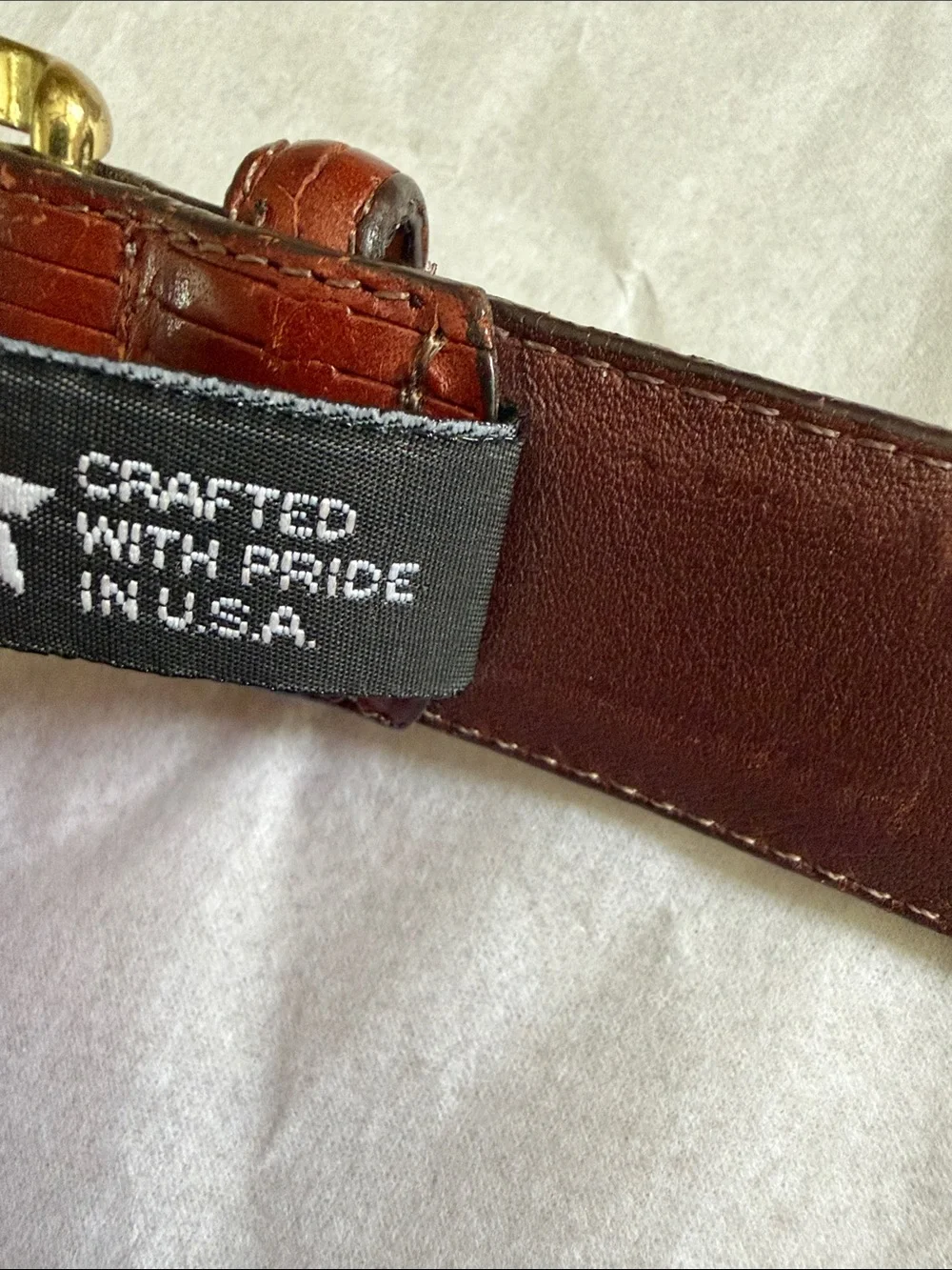 Brighton Brown Embossed Leather Belt Brass Buckle made in USA Size 34